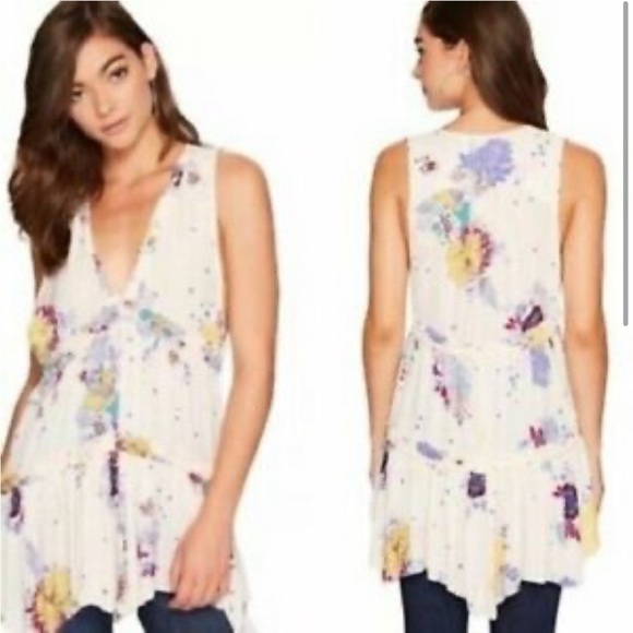 Free People - Tiered Tunic Top - Pink Floral - Size S - Picture 4 of 8